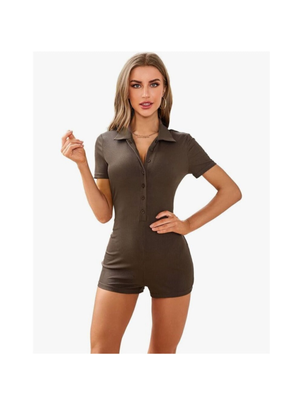 NEW Button Front Collar Short Sleeve Bodycon Romper M